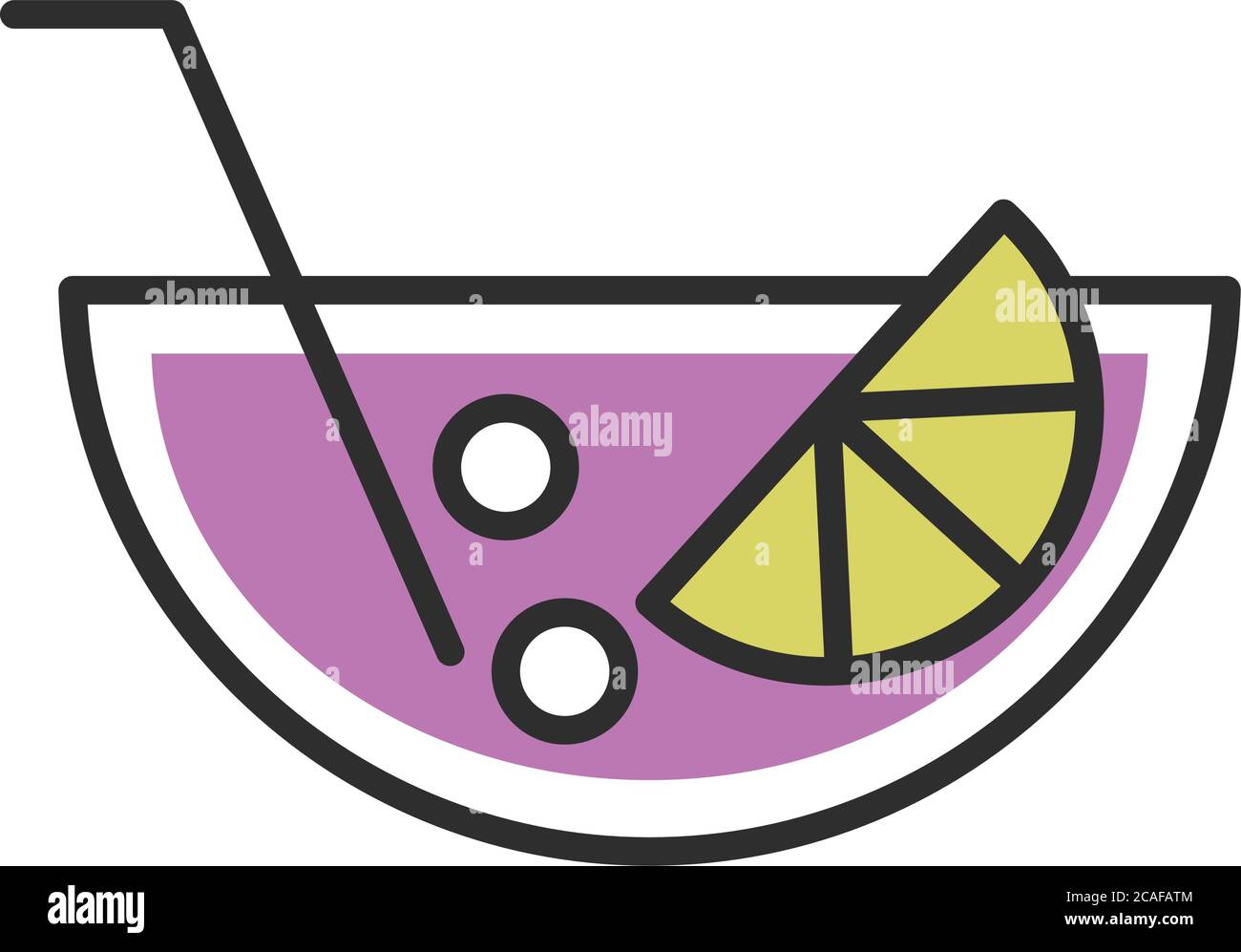 cocktail icon crystal cup with lemon and straw drink liquor refreshing alcohol line and fill