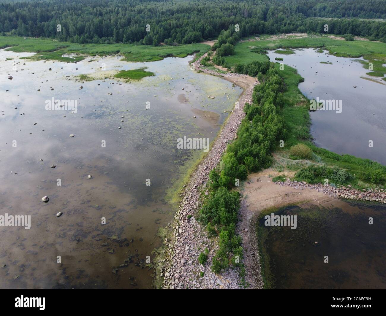 Top-down aerial view of the peninsula in the Leningrad region Stock Photo