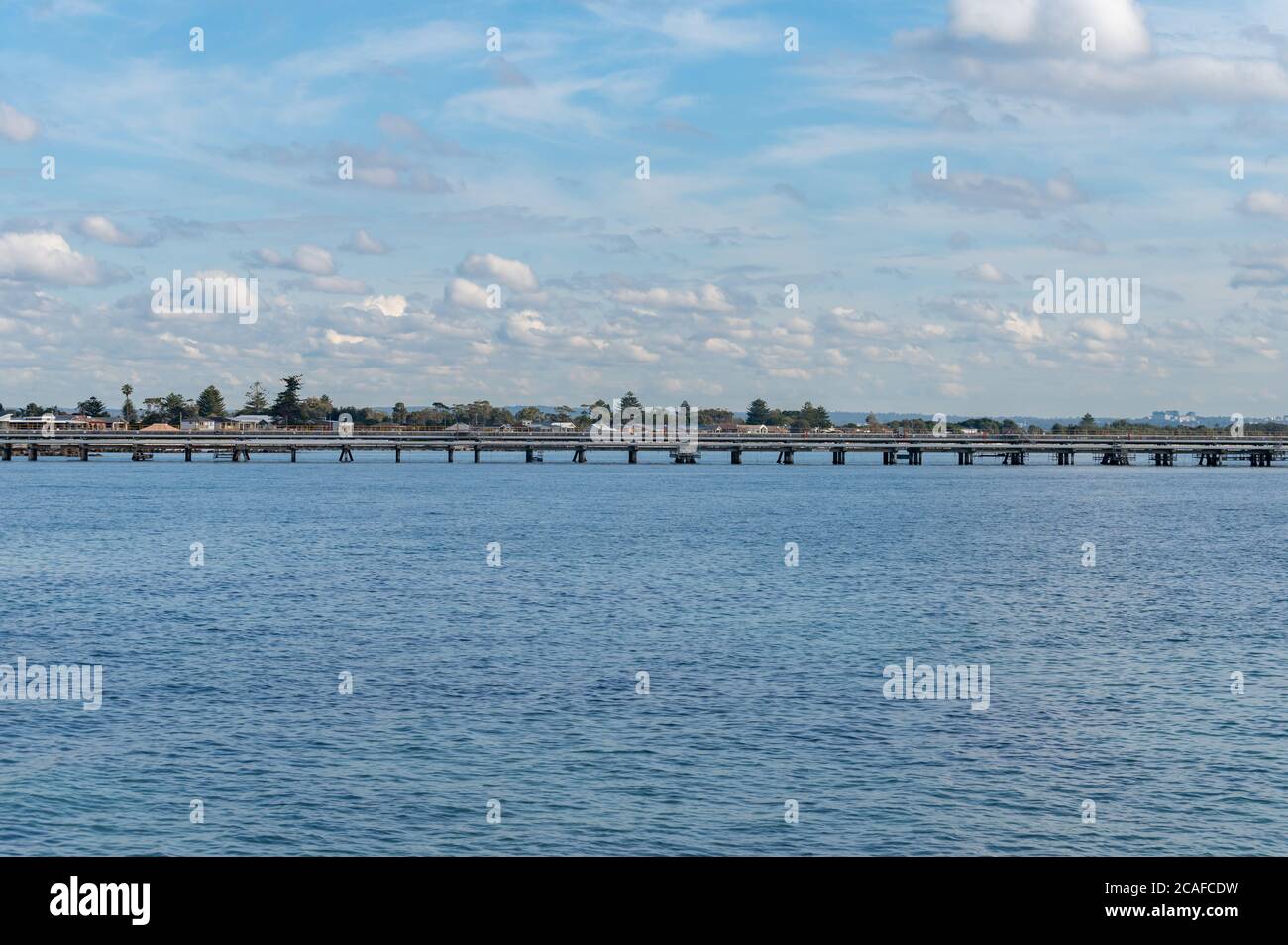 Sydney NSW Australia July 9th 2020 - View of Botany Bay Blue Water and Kurnell Pier on a sunny winter afternoon Stock Photo