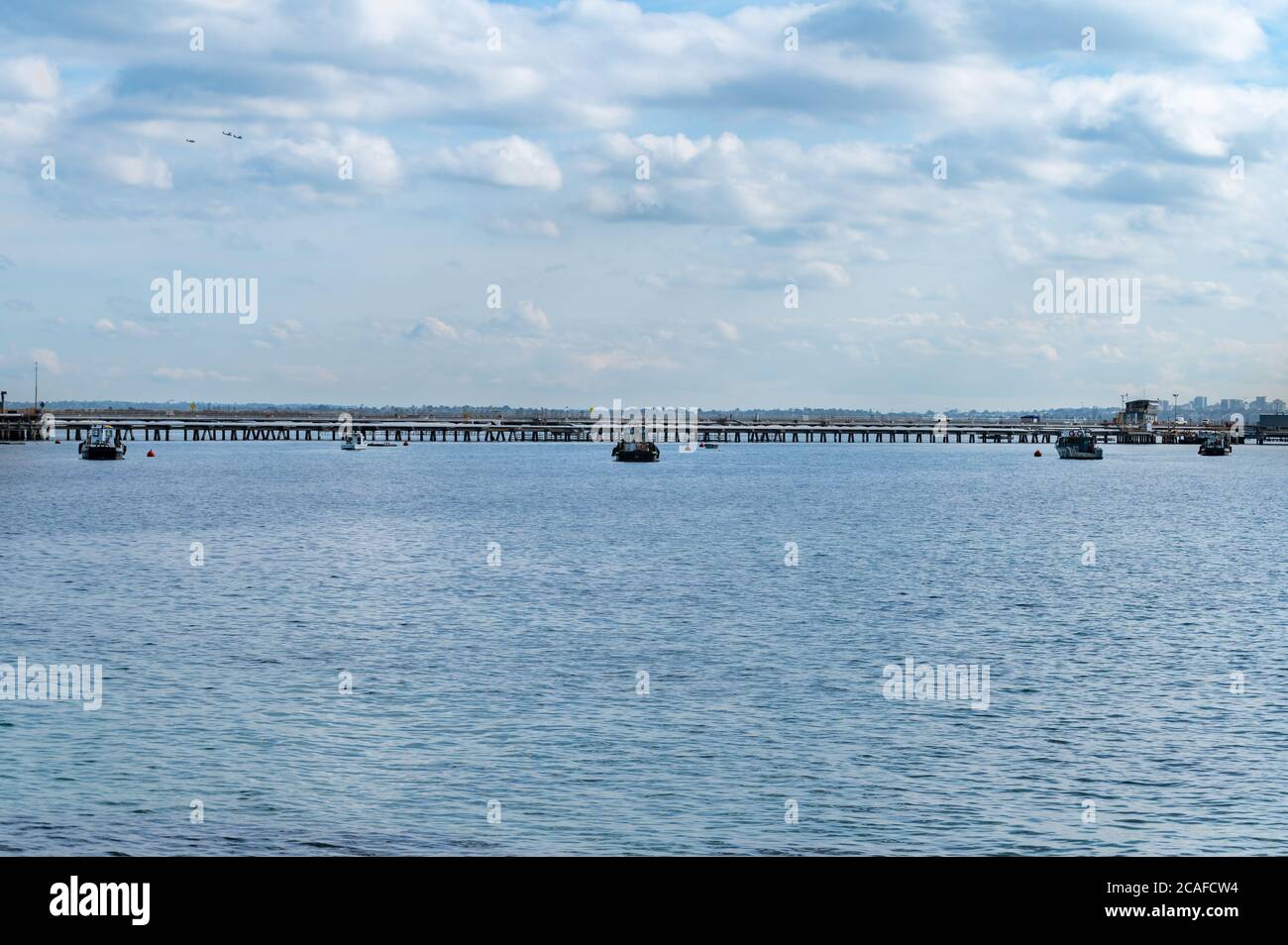 Sydney NSW Australia July 9th 2020 - View of Botany Bay Blue Water and Kurnell Pier on a sunny winter afternoon Stock Photo