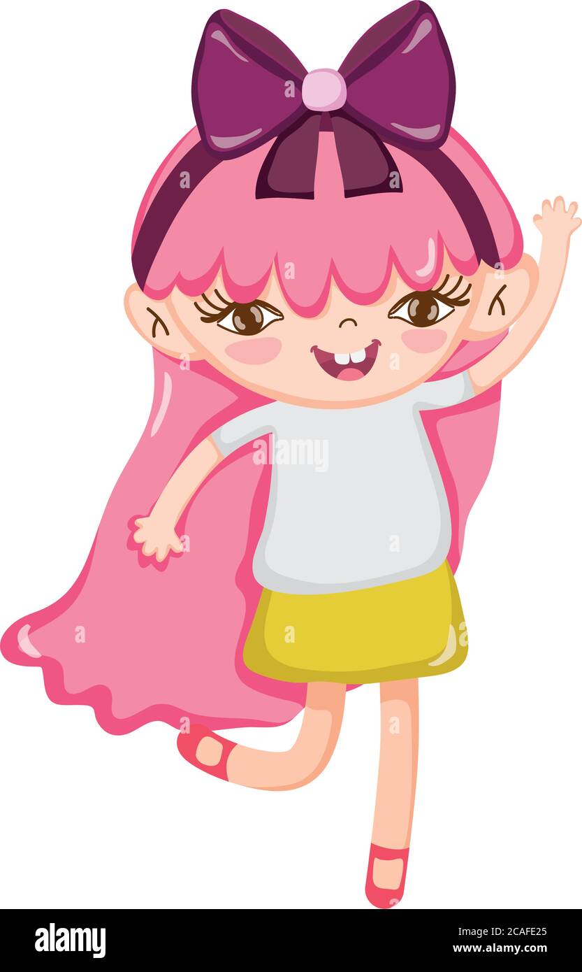 little girl with bow in head long hair isolated icon design white ...