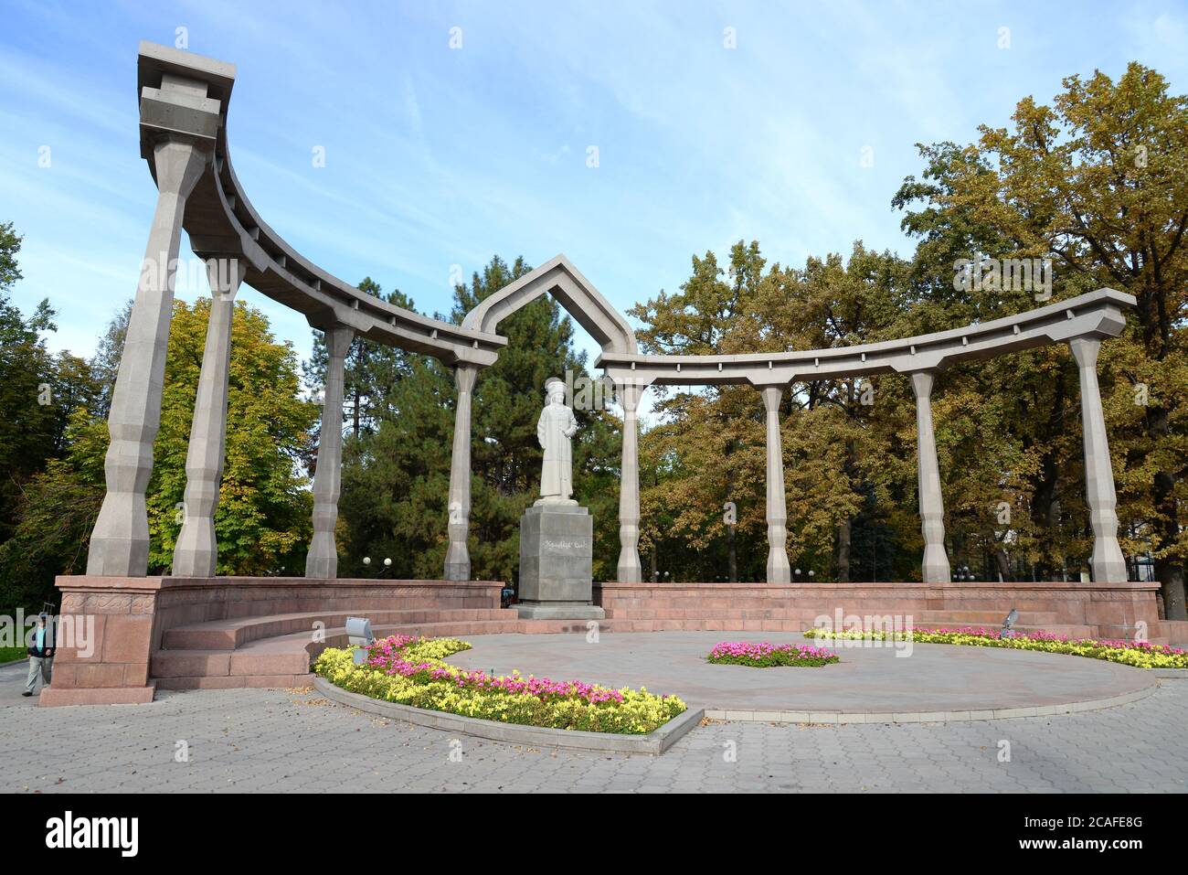 Statue of Kurmanjan Datka in Bishkek, Kyrgyzstan. Also know as Tsaritsa of Alai and Queen of the South. Statue of Kurmanjan Datka in Dubovy Park Stock Photo