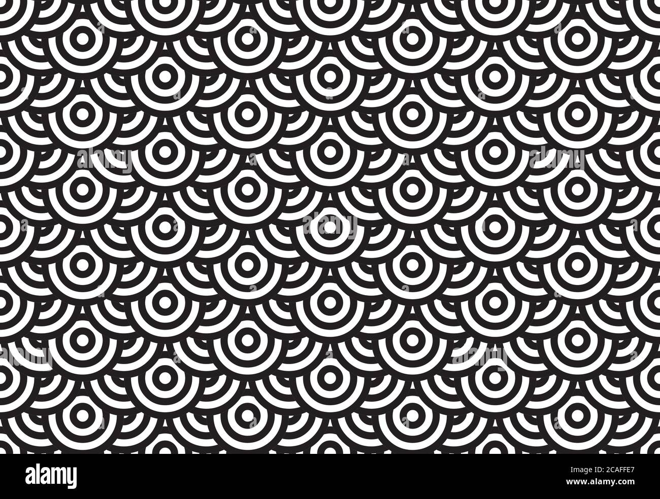 Overlapping concentric circles in a repeating black and white wave pattern, abstract vector illustration Stock Vector