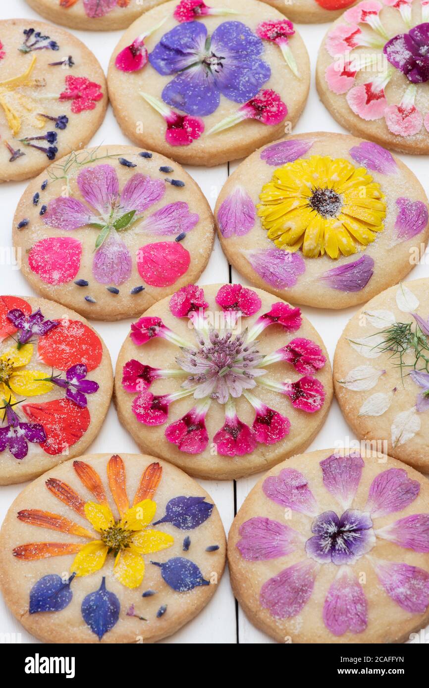 Homemade Edible Flower Shortbread Biscuits Stock Photo Alamy