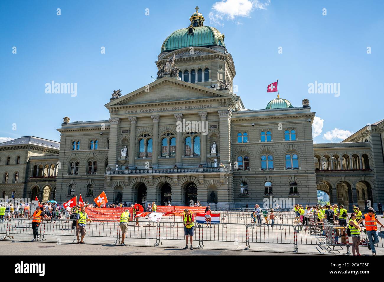 Bern Switzerland , 27 June 2020 : Rally of opponents against measures to prevent spread of Covid-19 on federal square in front of the federal parliame Stock Photo