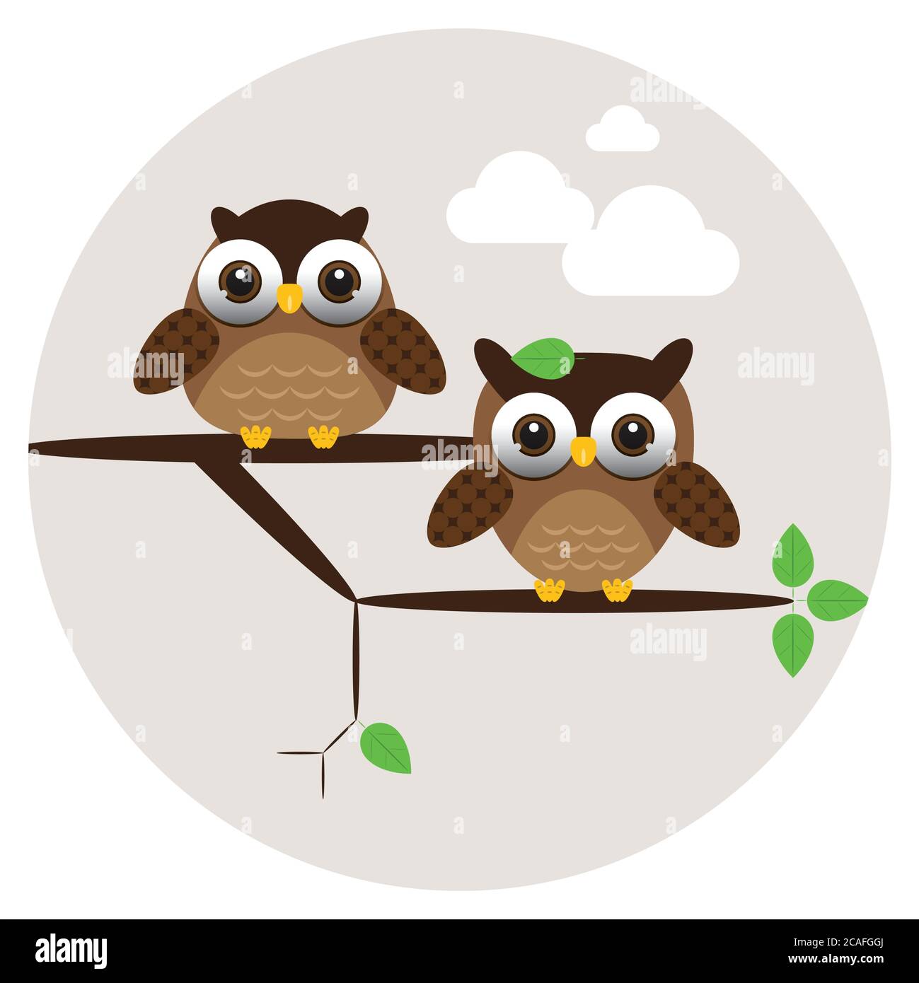 Cute owls couple on the tree Vector illustration Stock Vector Image ...