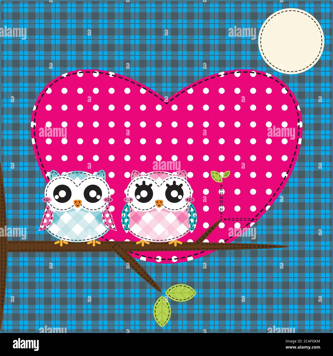 Two cute owls on the tree branch. Vector illustration Stock Vector ...
