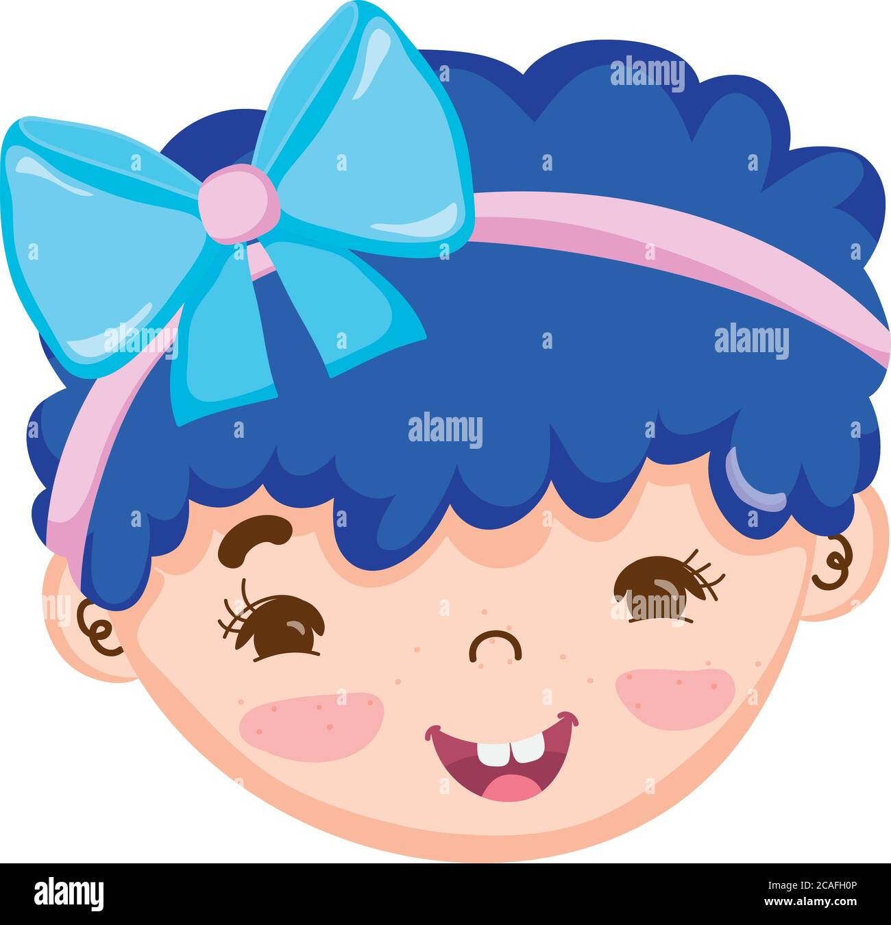 Little girl blue hair with bow in head isolated Vector Image