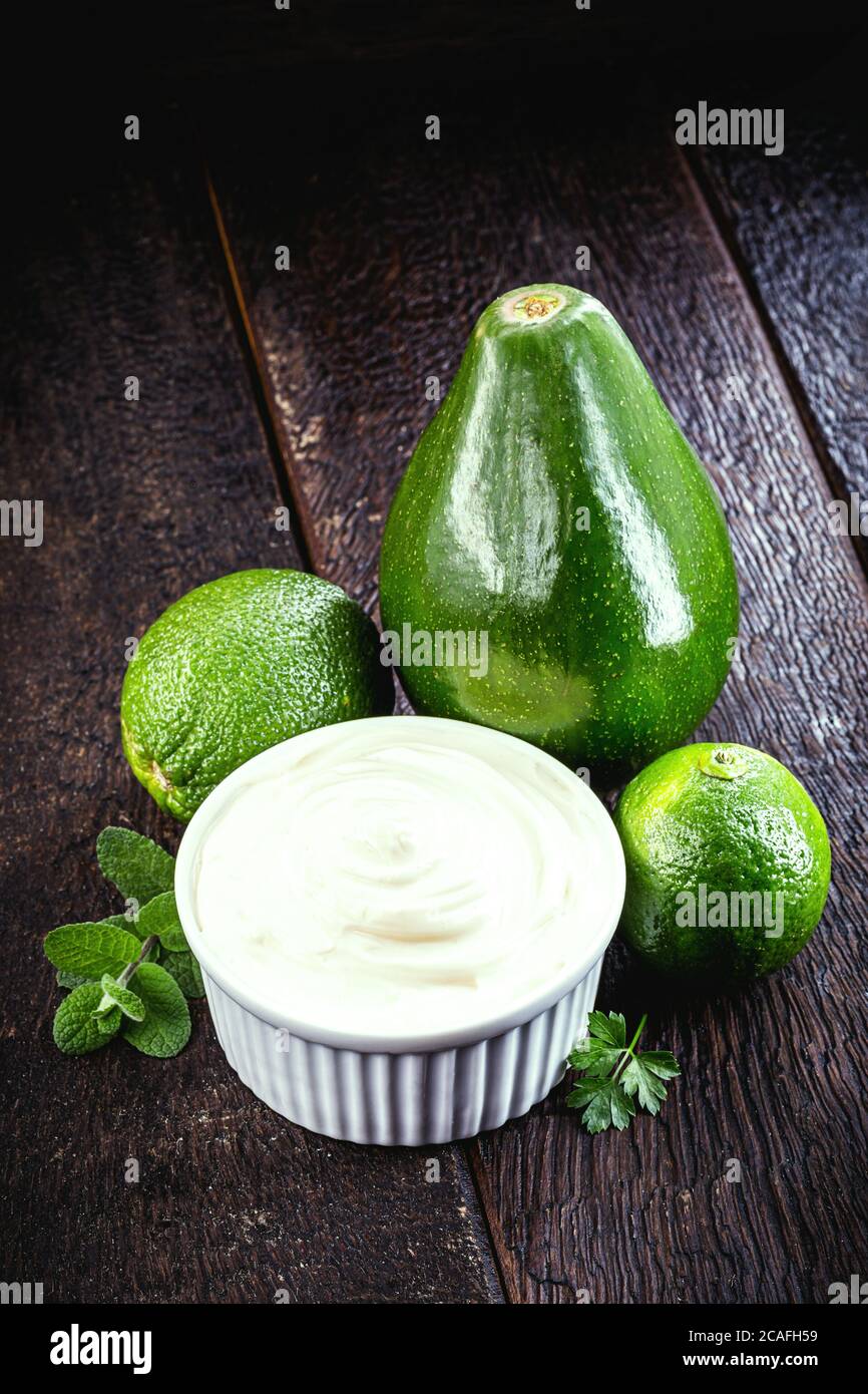 vegan mayonnaise made from avocado cream with lemon, called green