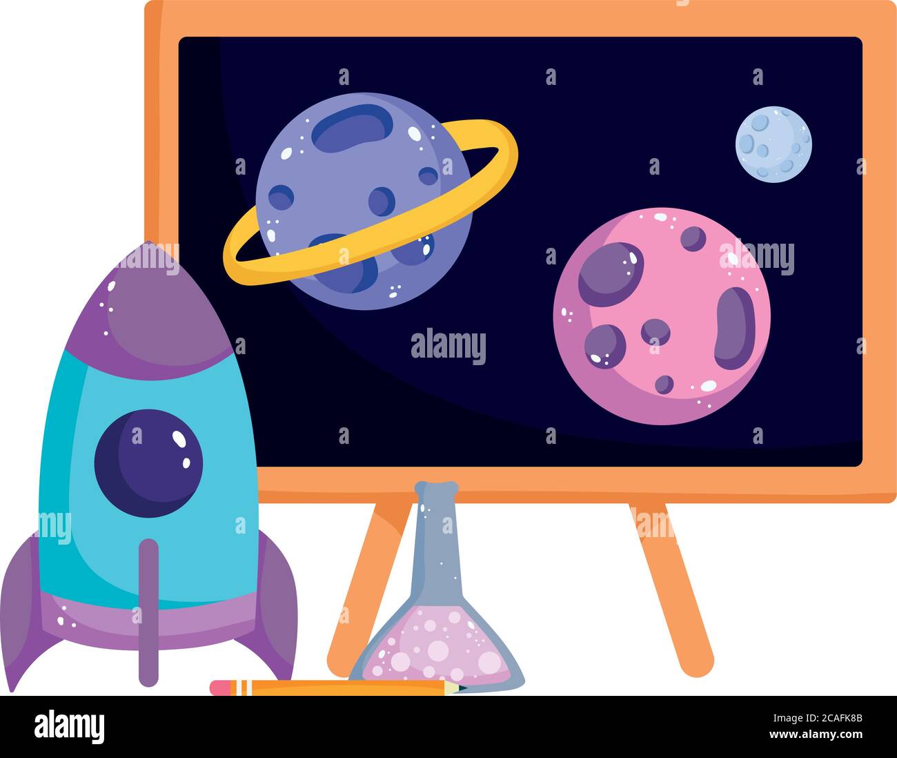 back to school, blackboard science planets and rocket elementary ...