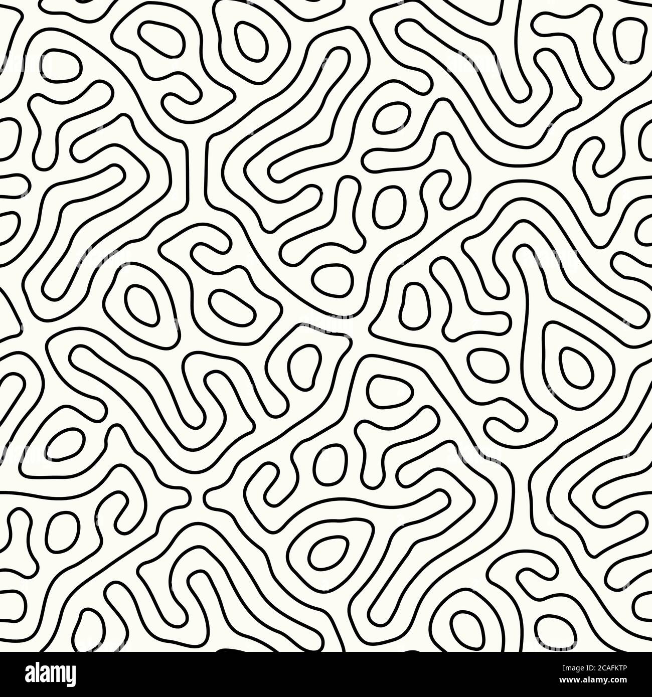 Abstract organic background, natural maze labyrinth, reaction diffusion pattern. Seamless vector pattern. Black and white abstraction. Monochrome back Stock Vector
