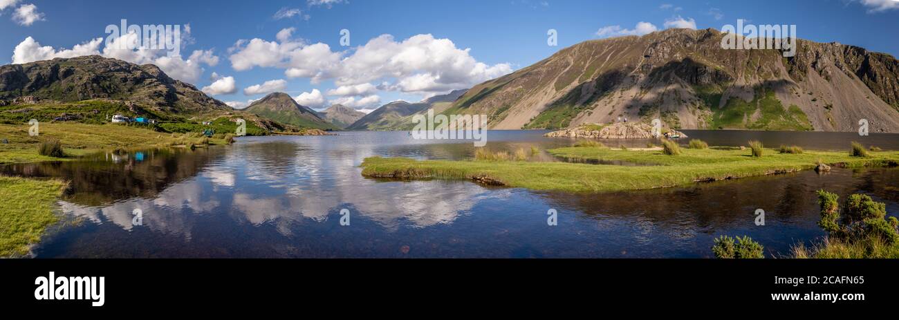 Panoramic view of Wastwater and mountains, Lake District, Cumbria, England Stock Photo