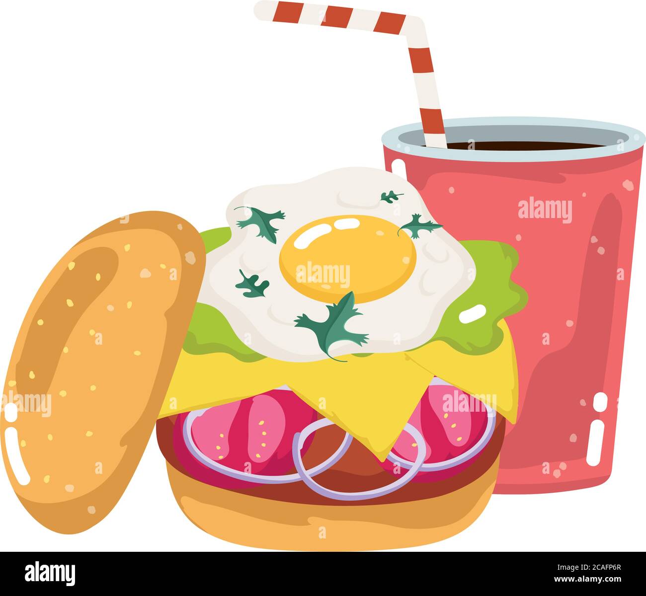 fast food menu restaurant unhealthy fried egg burger and soda vector