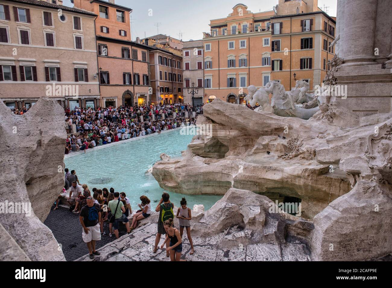 Europe - Italy, capital city Rome: Tourist at the Trevi Fountain which is one of the most popular spots in Rome, thousands of people visit the fountai Stock Photo