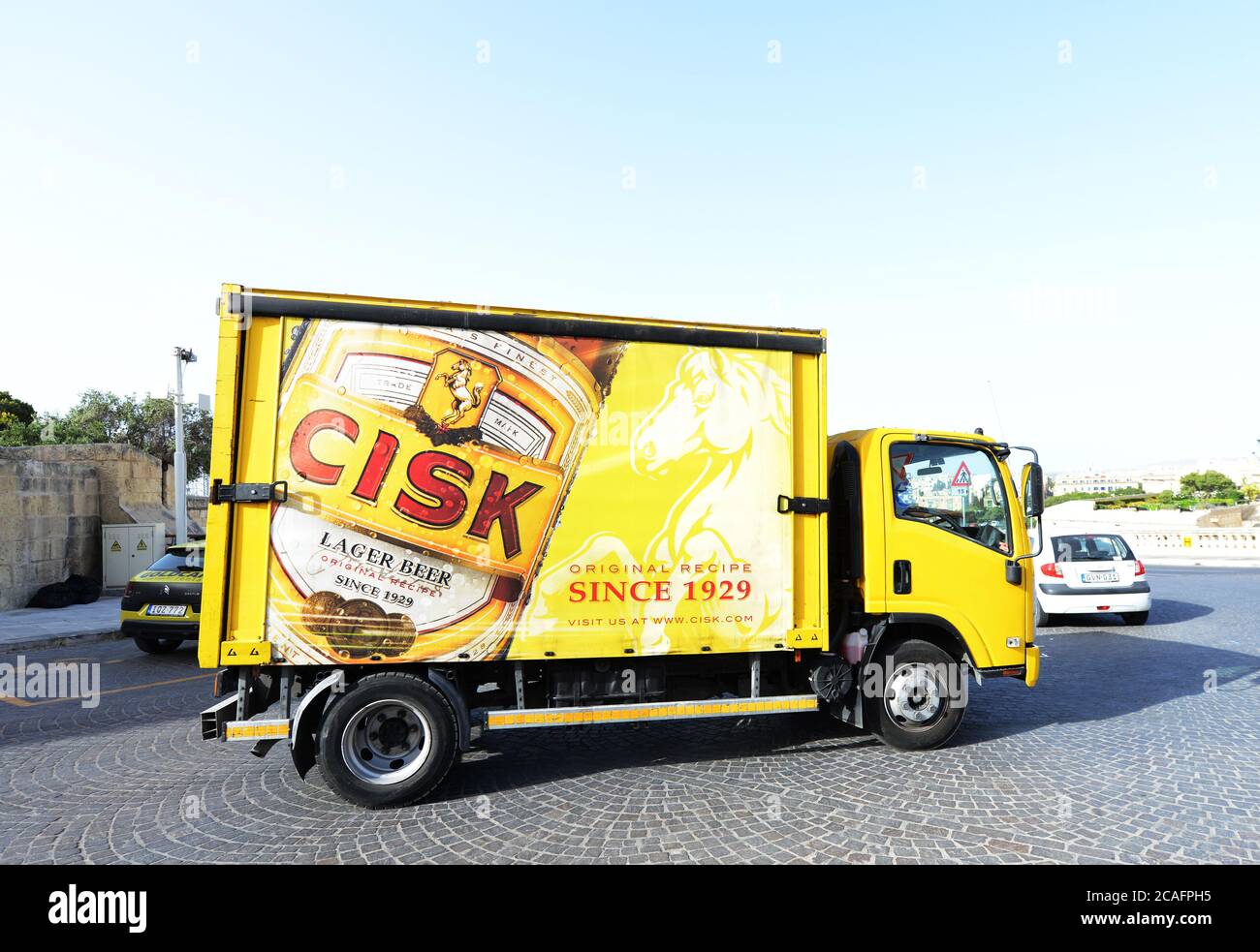 A truck of Cisk Maltese beer. Stock Photo