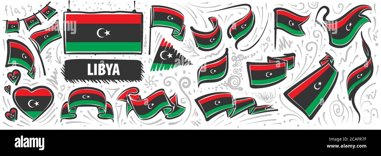 Vector set of the national flag of Libya in various creative designs ...