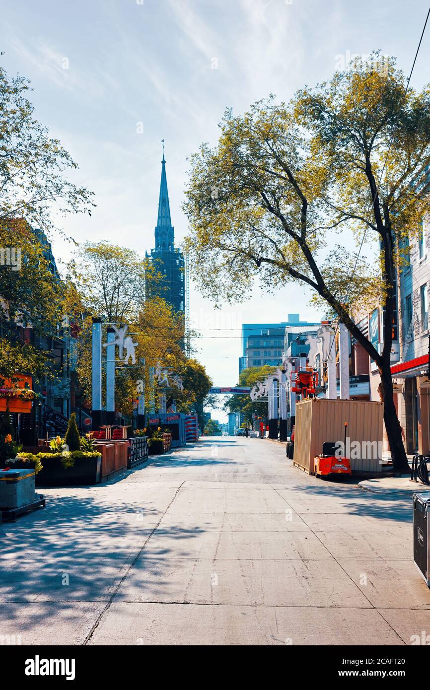 Desolate view of Saint denis street on a sunny summer morning in Montreal, Quebec, Canada. Stock Photo