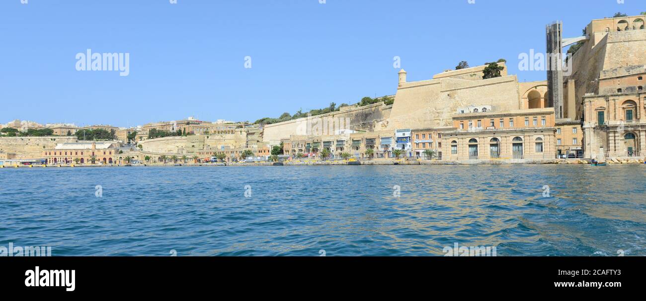 Valletta's waterfront as seen from the Grand Harbour. Stock Photo