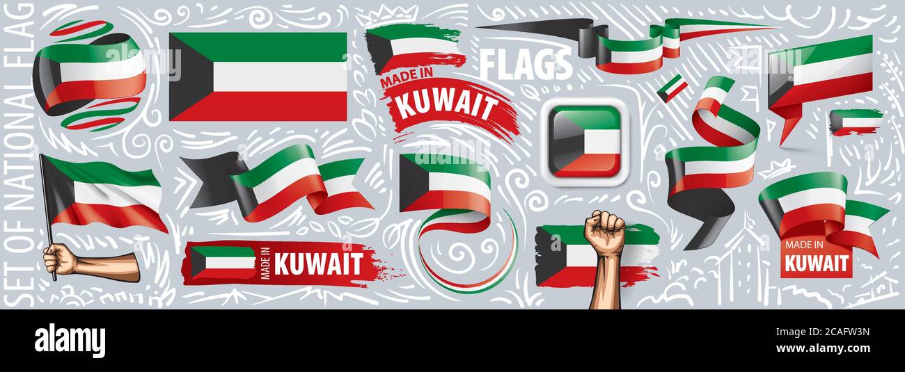 Vector set of the national flag of Kuwait in various creative designs ...