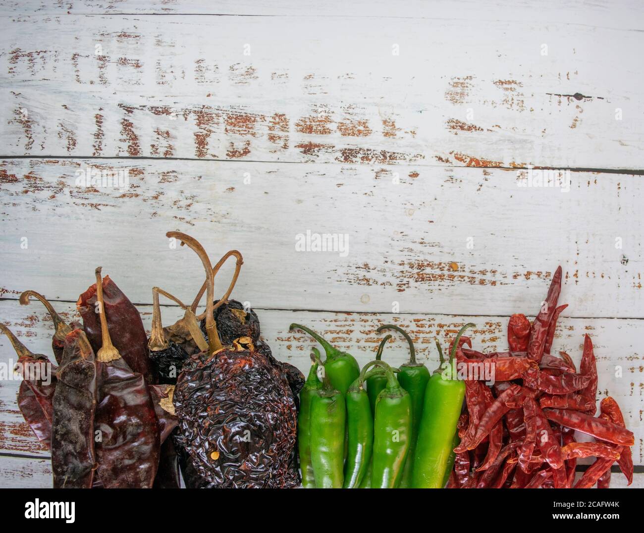 different types of mexican chili peppers Stock Photo