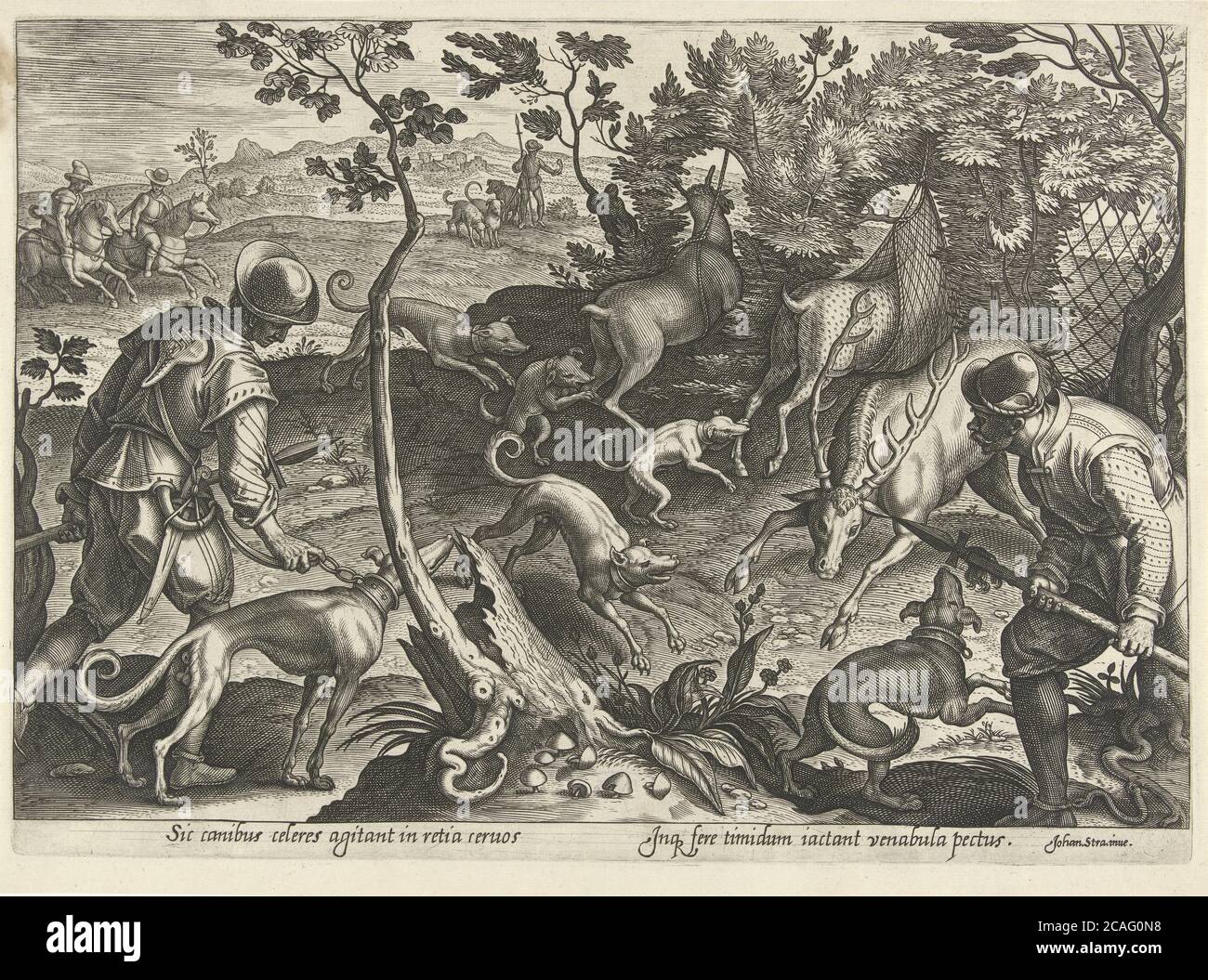 Deer hunting with traps, Philips Galle, after Jan van der Straet, 1578 Stock Photo