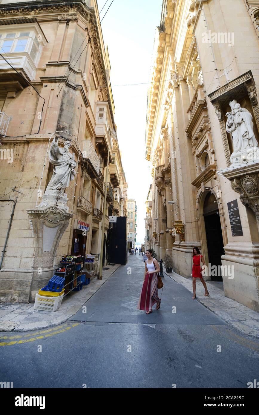 Old Theater street in Valletta, Malta. Stock Photo