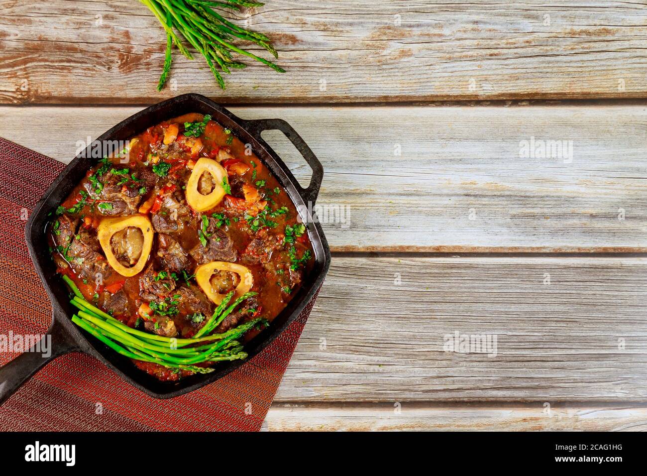 Beef stew made from shank bone in, vegetable, wine and asparagus Stock