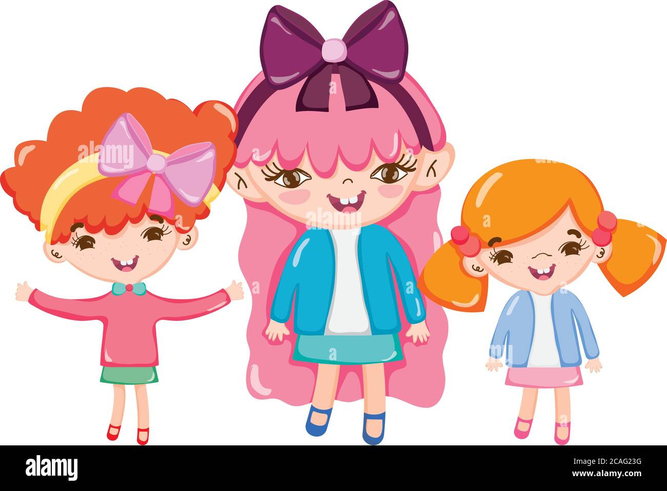 happy cute little girls cartoon isolated design vector illustration ...