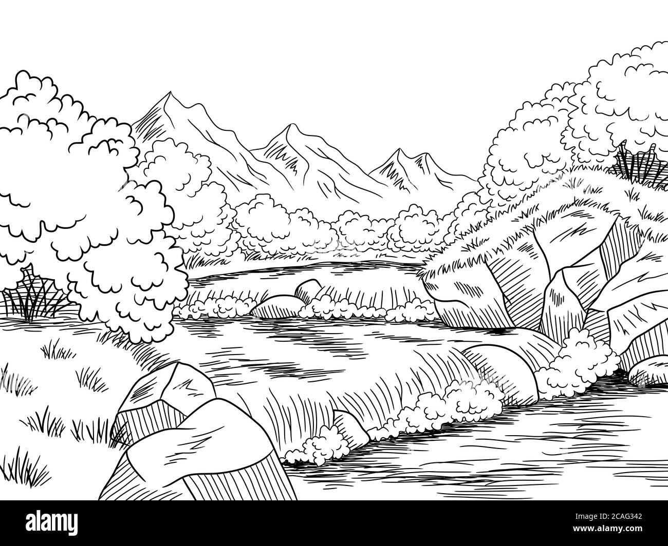 Scenery drawing Black and White Stock Photos & Images - Alamy