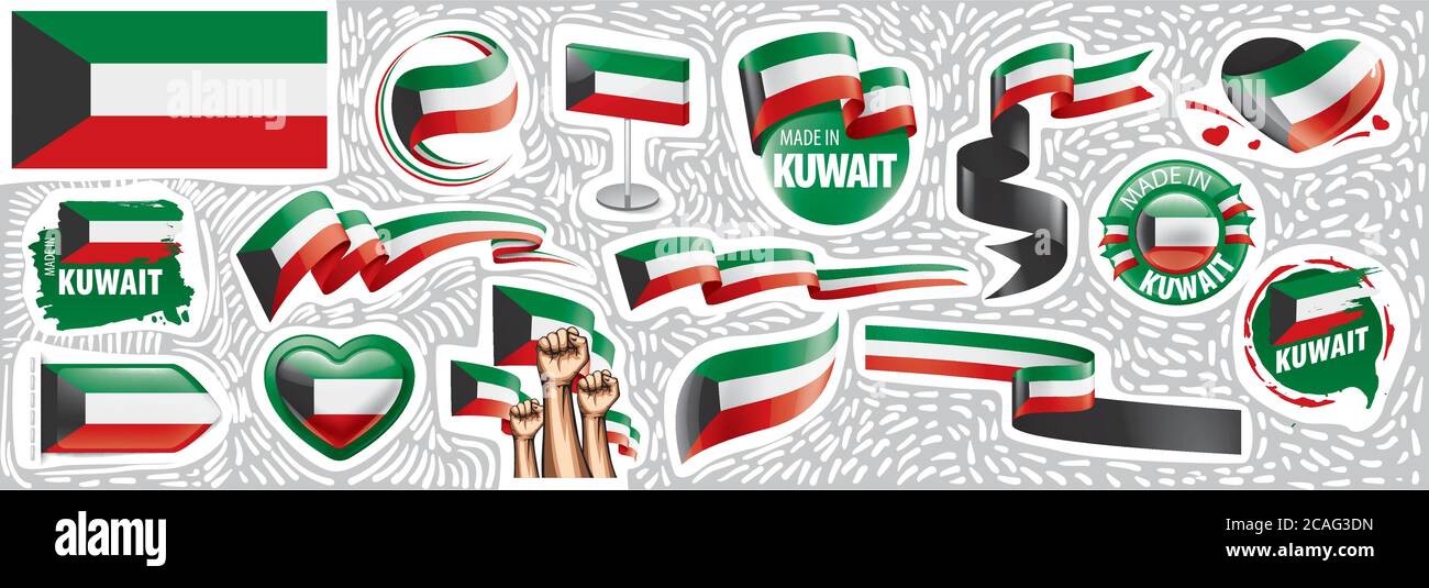 Vector set of the national flag of Kuwait in various creative designs ...