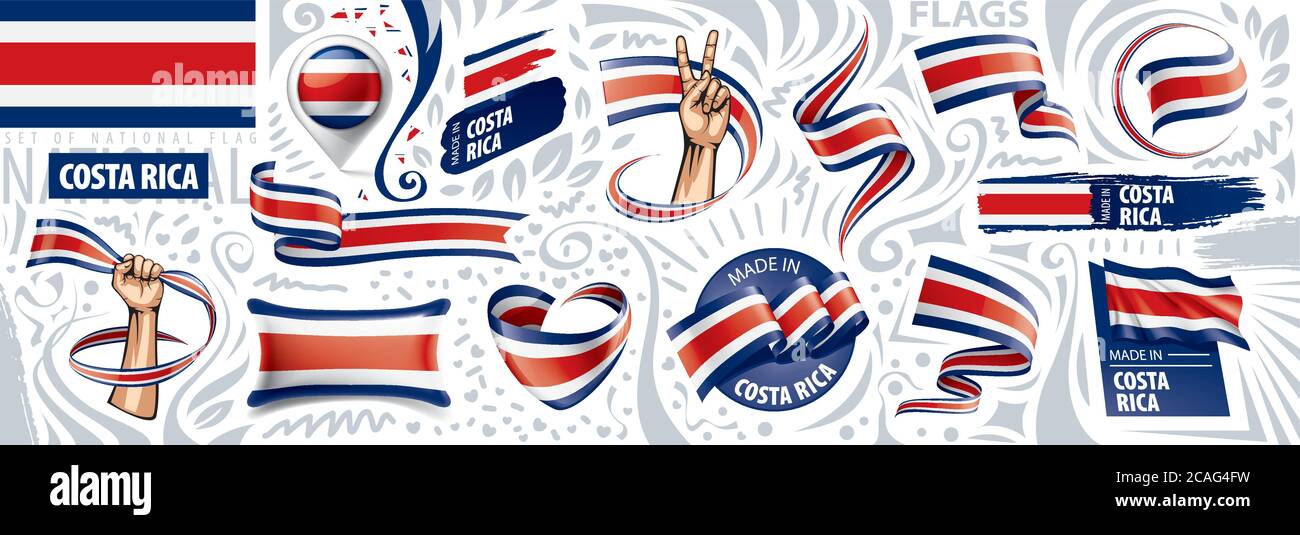 Vector set of the national flag of Costa Rica in various creative