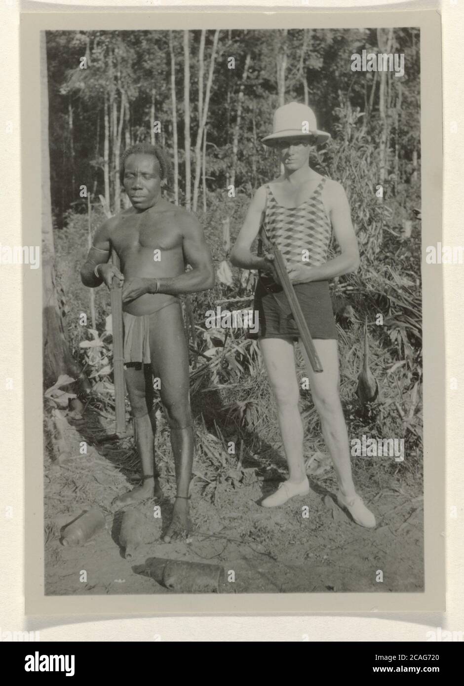 Dutch Man and Surinamese Man are Getting Ready for the Hunt, anonymous, 1929 - 1930 Stock Photo