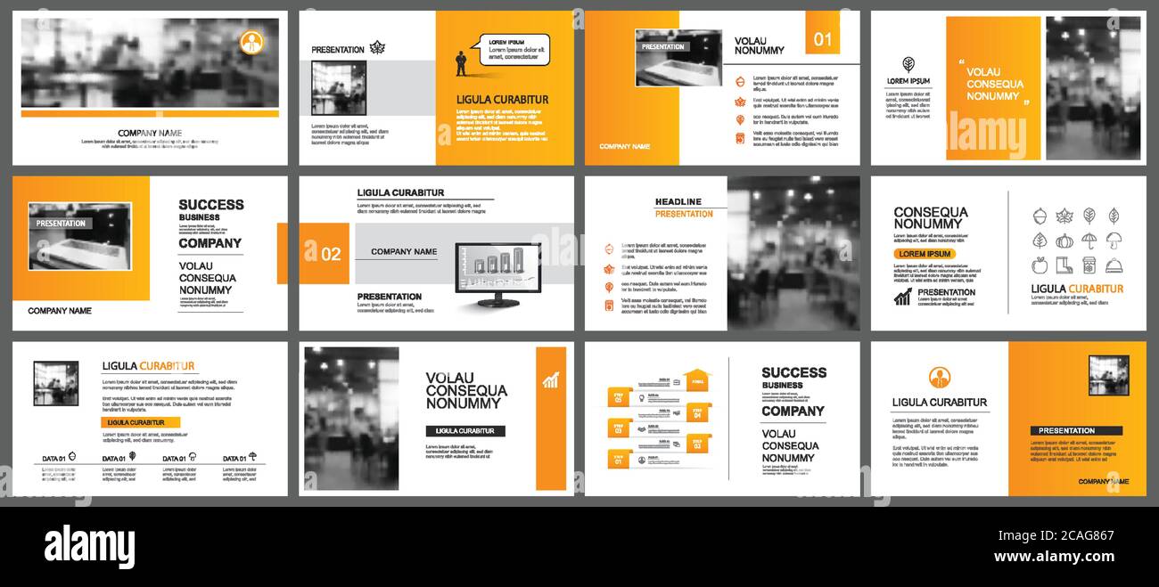 Presentation and slide layout autumn theme template. Design orange ...