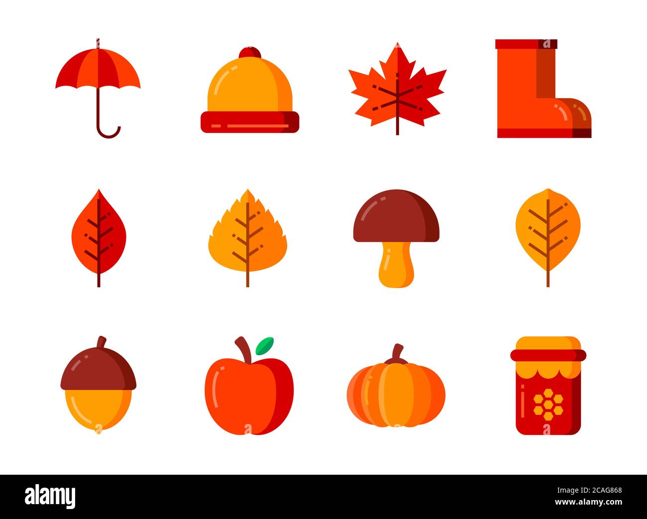 Autumn icon set with flat color style Symbols for website magazine