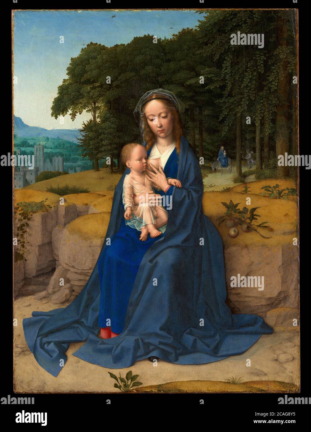 Mary nursing baby Jesus, 'The Rest on the Flight to Egypt' 1512-15 painting by Gerard David Stock Photo