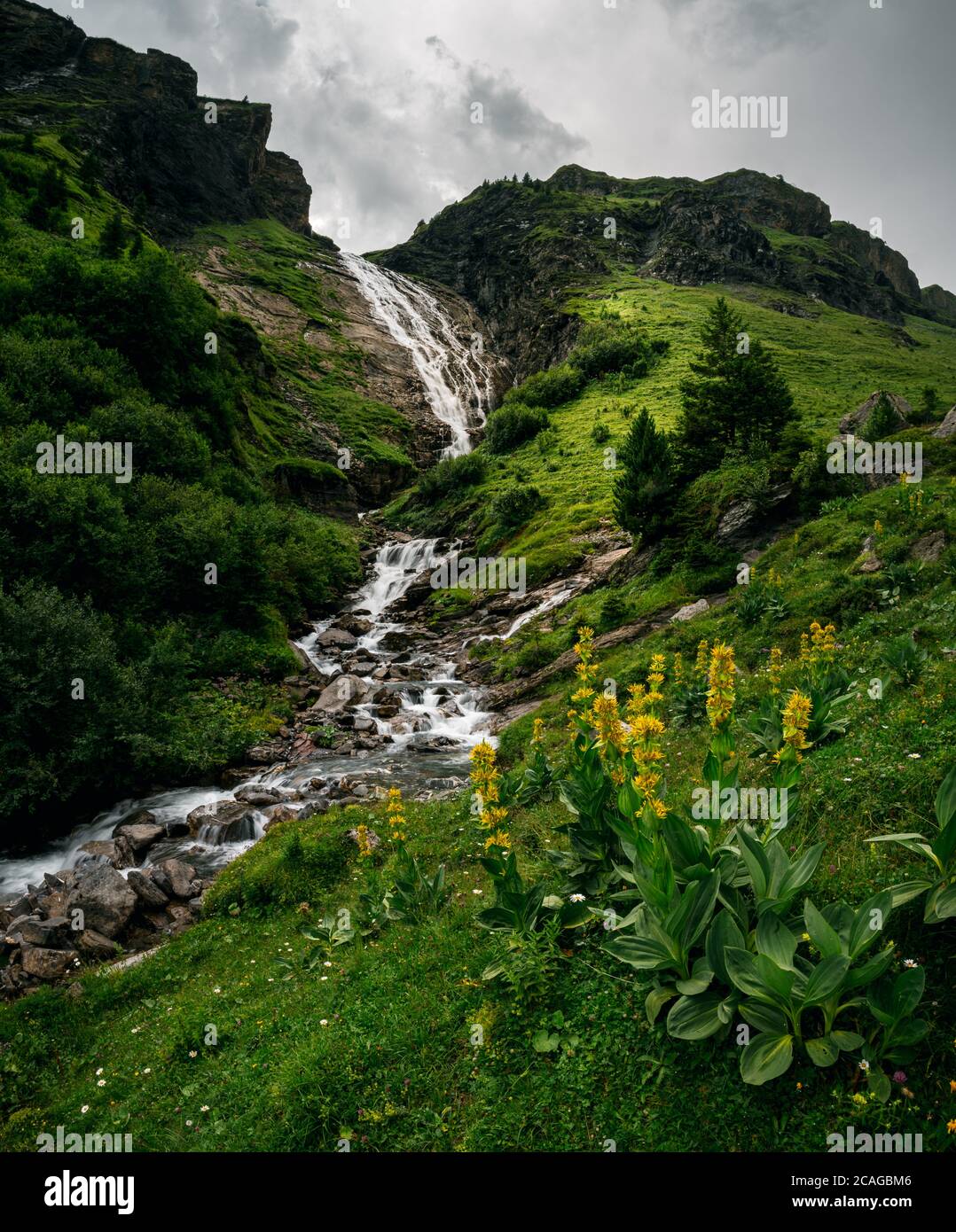 Wasserfall des Sousbach im Soustal Stock Photo
