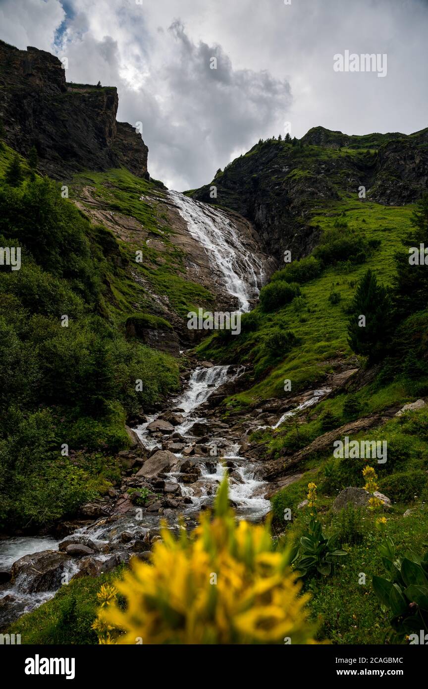 Wasserfall des Sousbach im Soustal Stock Photo