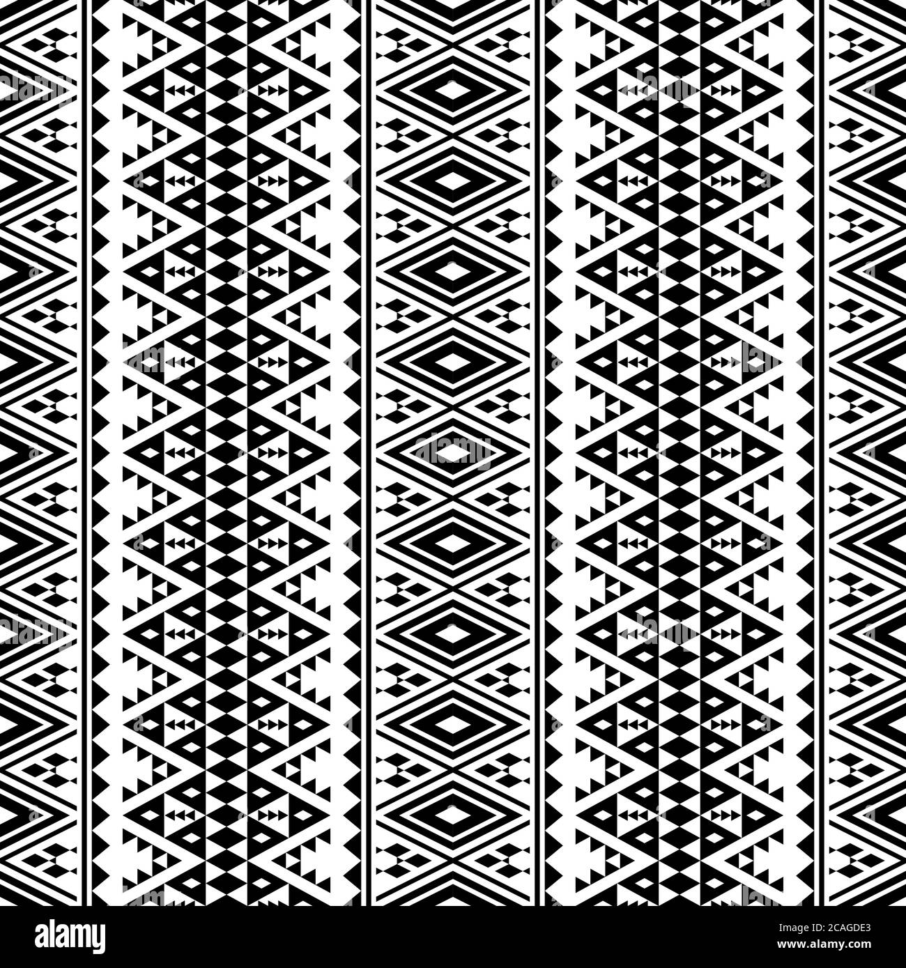 Geometric seamless pattern ethnic texture design vector in monochrome ...