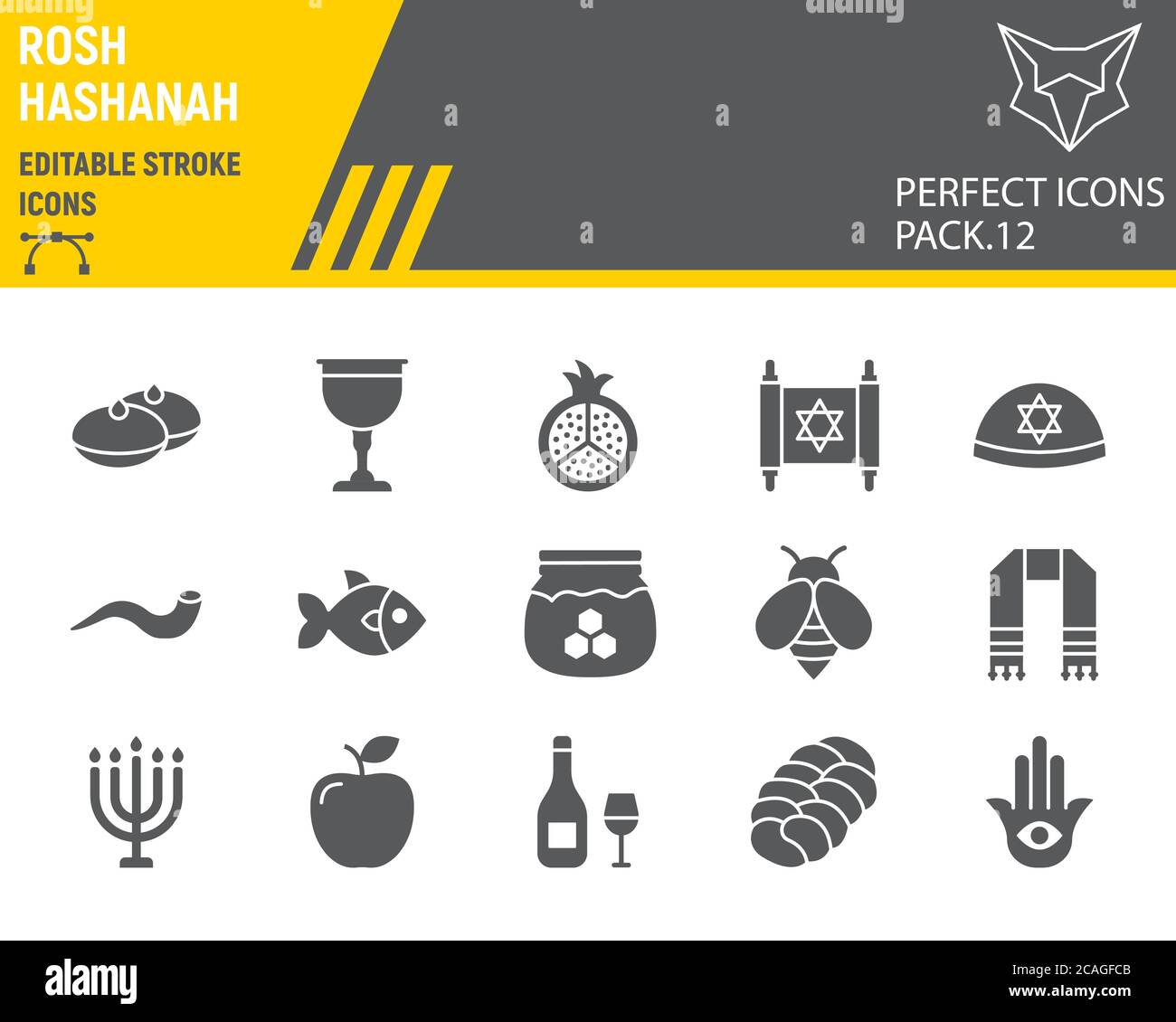 Rosh hashanah glyph icon set, hanukkah collection, vector sketches, logo illustrations, shana tova icons, rosh hashanah signs solid pictograms Stock Vector