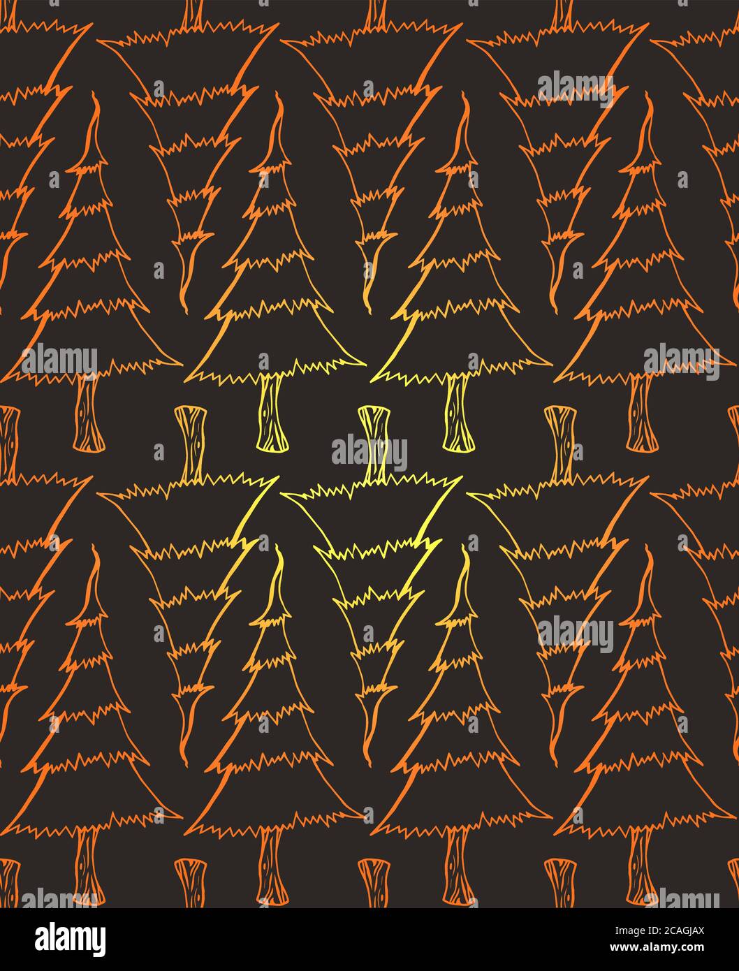 Seamless texture with gold doodle Christmas trees. Vector background ...