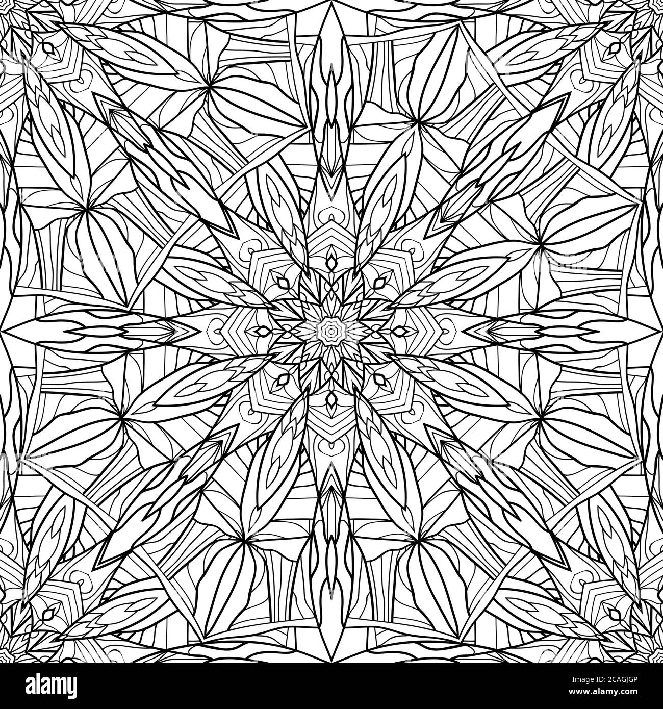 Seamless black and white texture with stained glass mandala. Vector ...