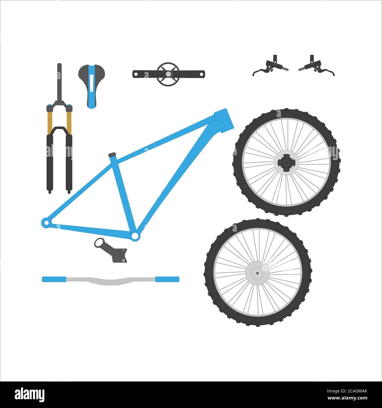Illustration of mountain bike parts for web and mobile design isolated
