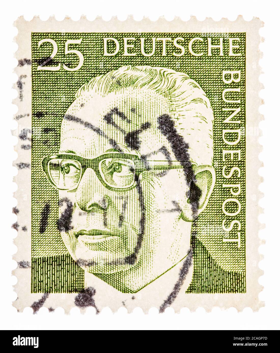 Postcard printed in the FRG shows portrait Walter Ulbricht - German politician, President of the Federal Republic of Germany from 1969 to 1974 Stock Photo