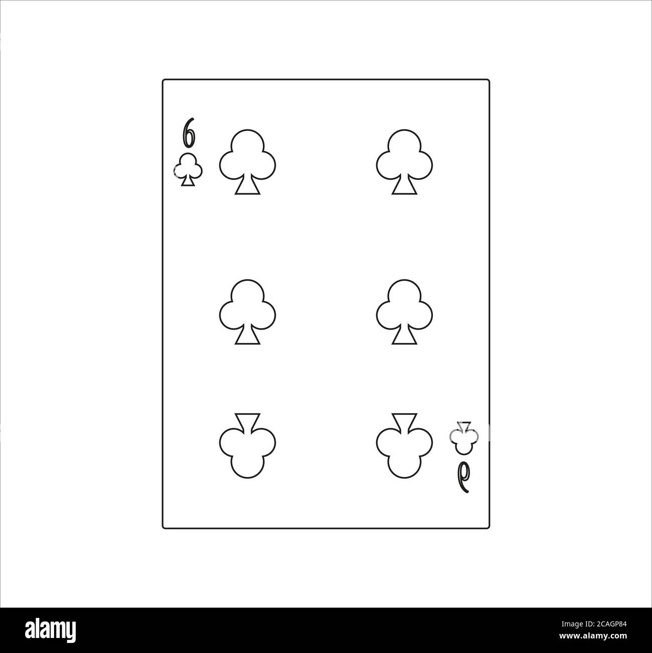 Illustration of a six of clubs card isolated on a white background