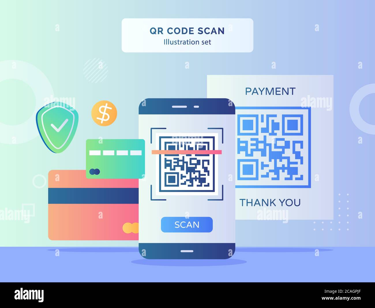 QR code scan illustration set QR code on display smartphone screen