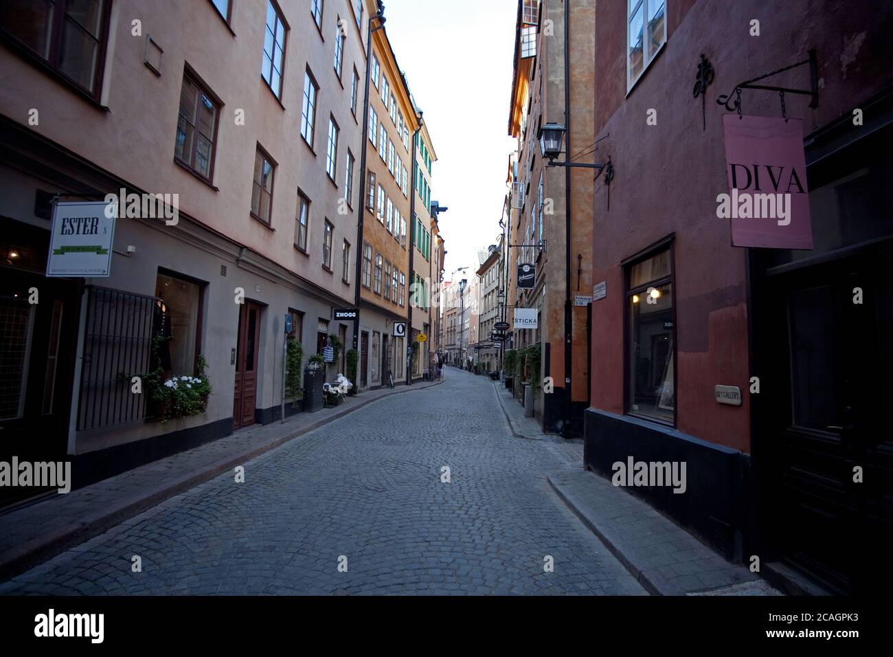 Stockholm, Sweden - June 11, 2020: An almost completely empty old town of Stockholm. Usually full of tourist a day like this in June. Now deeply affec Stock Photo