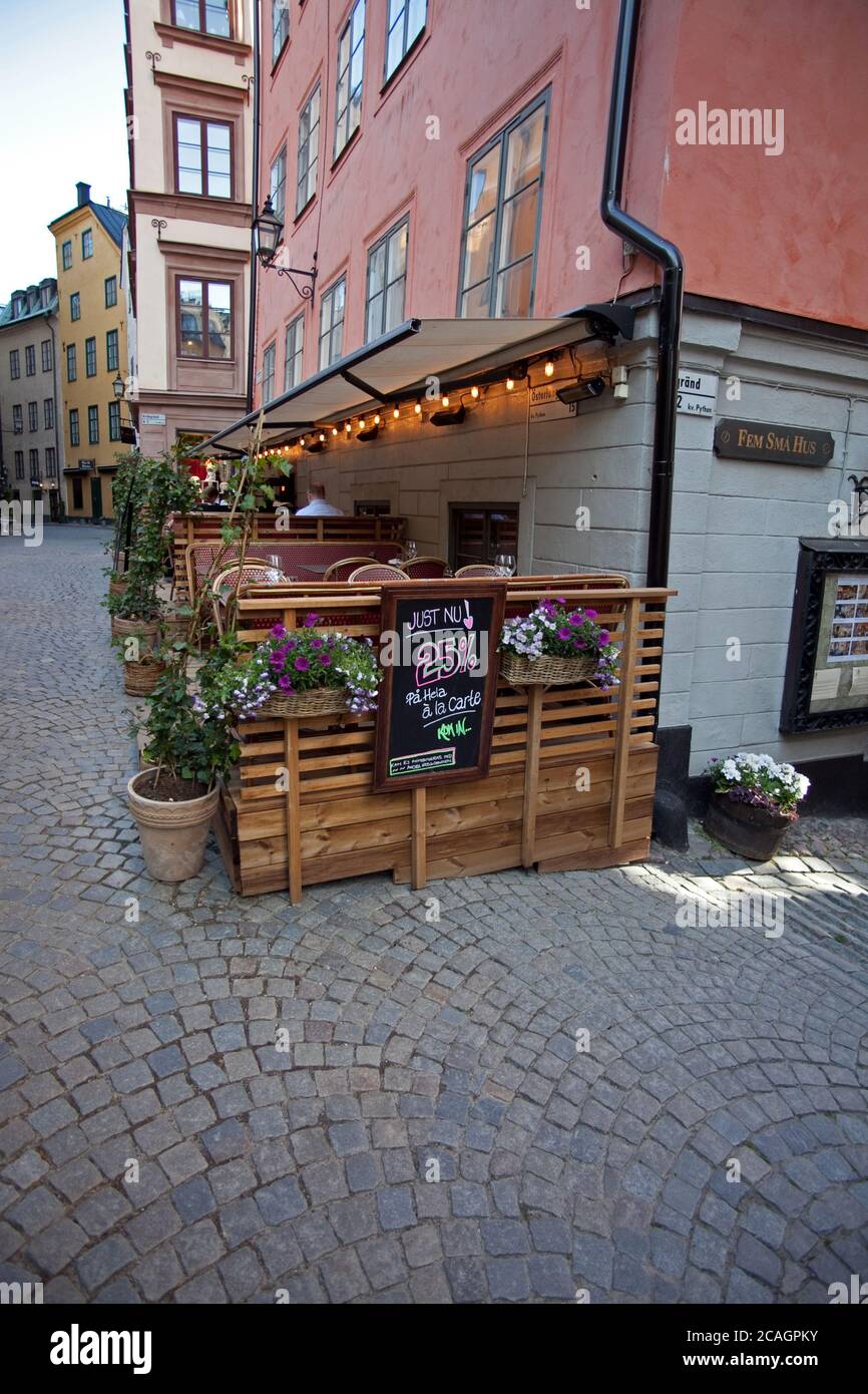 Stockholm, Sweden - June 11, 2020: An almost completely empty old town of Stockholm. Usually full of tourist a day like this in June. Now deeply affec Stock Photo