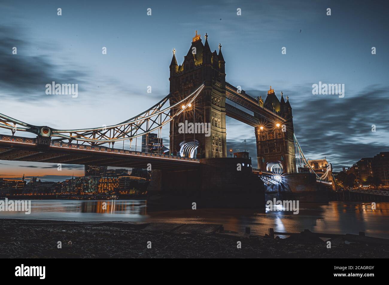 Tower Bridge at sunset, London Stock Photo