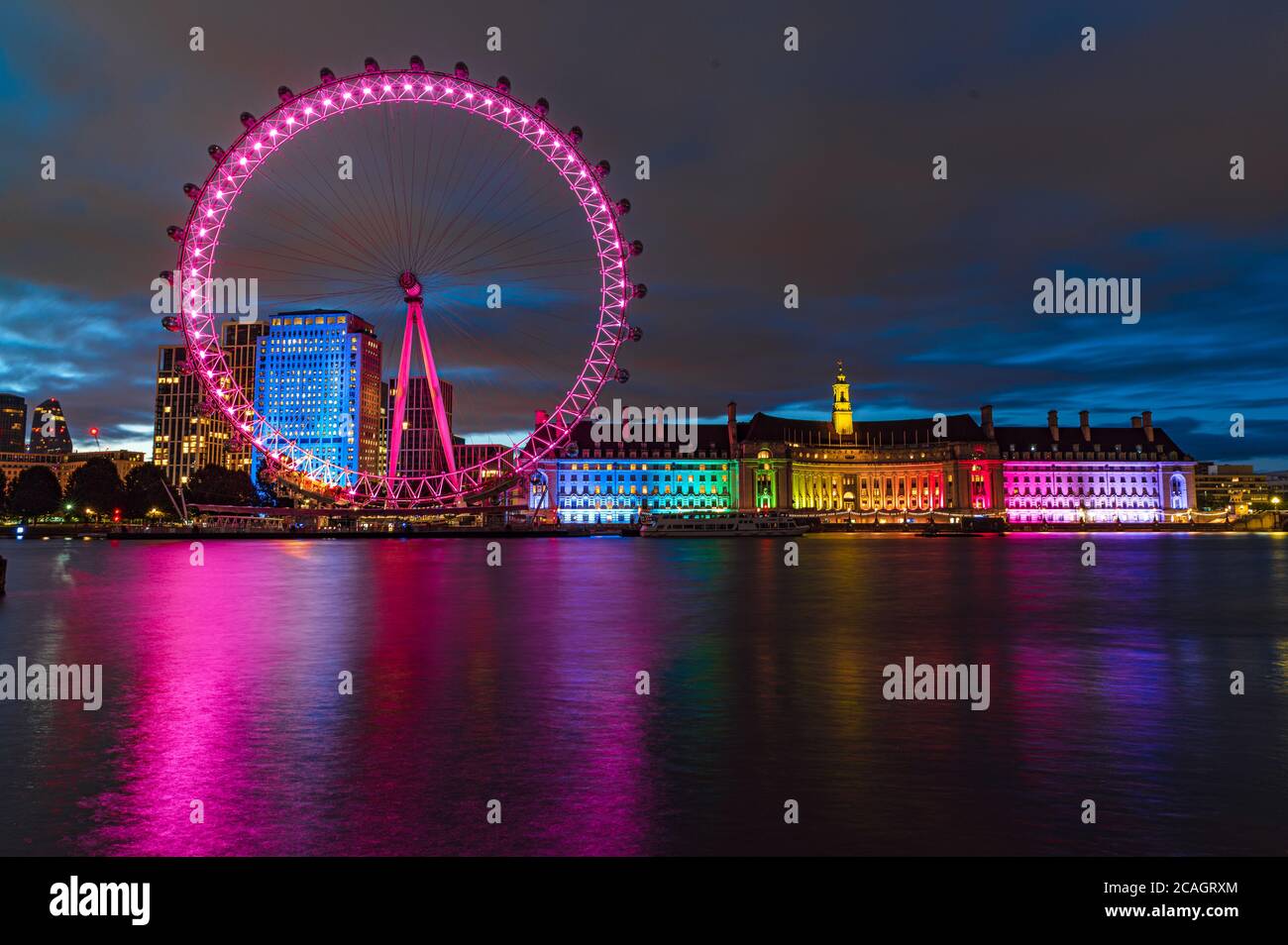 London Eye, lit up at night, London Stock Photo