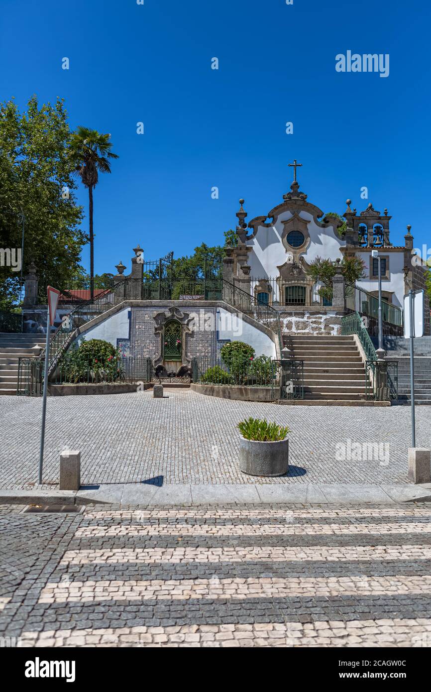 Viseu / Portugal - 07/31/2020 : Exterior view of the Church of Nossa Senhora da Conceicao, a rococo icon from the 18th century Stock Photo